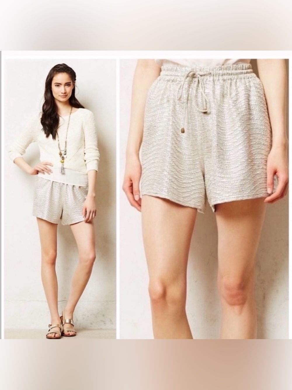 Anthropologie Heartloom Metallic Silver Shorts Size Small